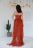 Elegant Rust Tiered Ruffles Tulle Prom Dress HZ1023
