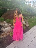 Spaghetti Straps Hot Pink Senior Tulle Prom Dress HZ1023