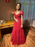 Red A Line Senior Prom Dress Tulle Evening Party Dress HZ1023
