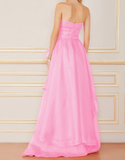 Light pink A-line off-shoulder long ruffled elegant tulle ball gown evening dress HZ1023