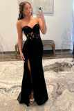 Sheath Sweetheart Long Satin Prom Dress with Slit HZ1023