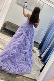 A-line Off-the-Shoulder Ruffle Layers Boning Long Prom Gown HZ1023