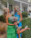 Green Spaghetti Straps Layered Long Prom Dress HZ1023