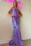 Purple One Shoulder Sequined Prom Dresses HZ1023