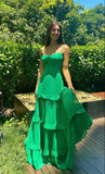 Green Spaghetti Straps Long Prom Dress,A-line Green Formal Gown HZ1023