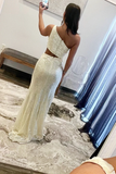 Ivory Mermaid One Shoulder Cut-Out Sequins Long Prom Gown with Slit HZ1023