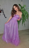 Elegant Purple Tulle A-Line Off Shoulder Long Prom Dress HZ1023