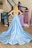 A-Line Strapless Satin Long Prom Dress with Bow HZ1023