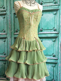 Green pink sweet spaghetti strap layered long lace tulle ball gown evening dress coming of age ceremony dress HZ1023