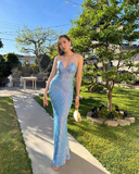 Sequin spaghetti strap evening gown HZ1023