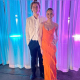 Orange Spaghetti Strap Ruffled Evening Gown HZ1023