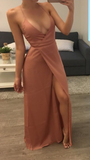 Long Evening Dress Split Prom Dresses Deep V Neck Party Dress HZ1023