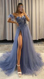 A-line Sweetheart 3D Appliques Long Prom Dress with Slit HZ1023