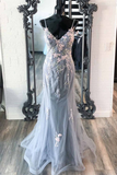 Elegant Mermaid Grey Prom Dress with Embroidery HZ1023