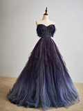 Purple Gradient Tulle Long Prom Dress, Beautiful A-Line Evening Party HZ1023