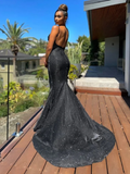 Shiny Mermaid Backless Spaghetti Straps Long Prom Dresses HZ1023