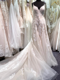 Ivory / Soft Blush Lace Tulle Couture Formal Wedding Dress HZ1023