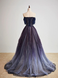 Purple Gradient Tulle Long Prom Dress, Beautiful A-Line Evening Party HZ1023