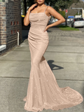 Shiny Mermaid Backless Spaghetti Straps Long Prom Dresses HZ1023