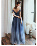 Starry Blue Prom Dress Off Shoulder Floral Event Dress Sparkling Long Party Dress Aline Event Dress Gradient Long Dress Fairy Glitter Dress HZ1023