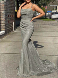 Shiny Mermaid Backless Spaghetti Straps Long Prom Dresses HZ1023