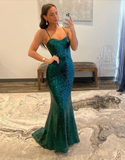 Mermaid Spaghetti Straps Sequin Prom Dress HZ1023