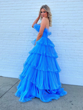 Strapless A-Line Tiered Crinkled Tulle Prom Dress HZ1023