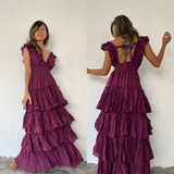 Deep V neck maxi dress Open back prom dress HZ1023