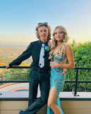 Shiny Blue Slit Prom Dress Evening Dress HZ1023