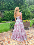 Pink/Blue Sweet A Line Floral Chiffon Long Elegant Floor Length Ball Gown Evening Gown Wedding Party Gown Prom Gown Graduation Gown HZ1023