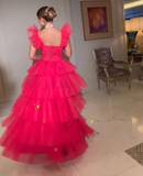 Pink elegant cute A-line long tiered ball gown fashionable evening dress HZ1023