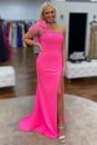 Mermaid One Shoulder Long Prom Dress with Feathers HZ1023
