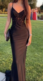 Bodycon stretch woven satin applique v neck sleeveless long black ball gown evening dress HZ1023