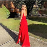 Red Maxi Prom Dress With Frill Detail Backless Party Dress HZ1023