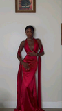 Red sexy elegant mermaid V neck long satin prom dress evening gown party dress HZ1023