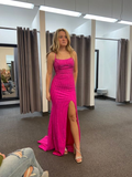 Fuchsia Straps Mermaid Long Party Dress with Slit HZ1023