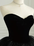 Black elegant off-shoulder tulle dress velvet sweetheart neckline tube top long evening dress ball gown HZ1023