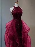 Burgundy/Black Shiny Bodycon Sequined Long Elegant Ball Gown Evening Dress HZ1023