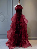 Burgundy/Black Shiny Bodycon Sequined Long Elegant Ball Gown Evening Dress HZ1023