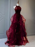 Burgundy/Black Shiny Bodycon Sequined Long Elegant Ball Gown Evening Dress HZ1023