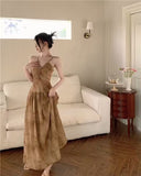 French Vintage Print kink strapless dress HZ1023