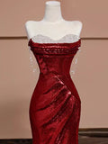 Burgundy gorgeous shiny sexy mermaid sequins long elegant floor-length ball gown evening dress HZ1023