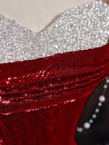 Burgundy gorgeous shiny sexy mermaid sequins long elegant floor-length ball gown evening dress HZ1023