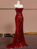 Burgundy gorgeous shiny sexy mermaid sequins long elegant floor-length ball gown evening dress HZ1023