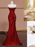 Burgundy gorgeous shiny sexy mermaid sequins long elegant floor-length ball gown evening dress HZ1023