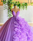 Purple gorgeous fashion V-neck beaded long tulle floor-length trailing ball gown prom dress evening gown wedding dress HZ1023