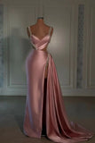 Pink gorgeous shiny V-neck fashionable exquisite beading spaghetti straps long satin sexy prom dress, evening dress, party dress HZ1023