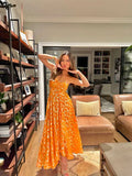 Orange New Arrival Fashion A-Line Long Elegant Prom dress Evening Dress Party Dress HZ1023
