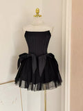Black Sweet Cute A-line Off-shoulder Short Travel Holiday Dress Satin Birthday Dress Homecoming Dress Party Dress HZ1023