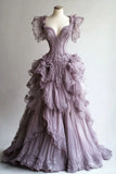 Lilac gorgeous elegant fashion exquisite lace long tulle ball gown evening dress wedding dress HZ1023
